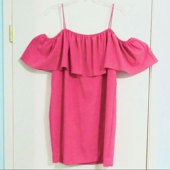 Trina Turk Aloha Pink Crepe Off the Shoulder Dress - Picture 3 of 5